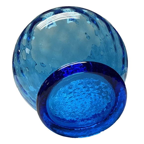 MCM Empoli Blue Diamond Optic Footed Vase Rose Bowl Blown Glass As Is - Picture 5 of 14